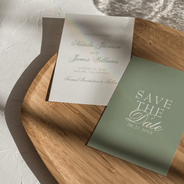 Reserve A Data Casamento Boho Antigo Dinheiro Verde Sage Elegante (Criador carregado)