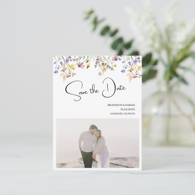 Reserve A Data Casamento Boho com Flores Silvestres (Em pé/Frente)