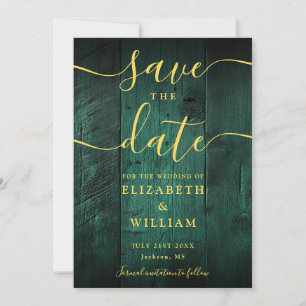Reserve A Data Casamento Boho de Madeira Rústica Verde Esmeralda