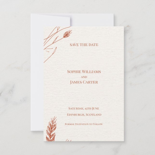 Reserve A Data Casamento Boho de Terracota Ferrugem Grama das Pam (Frente)