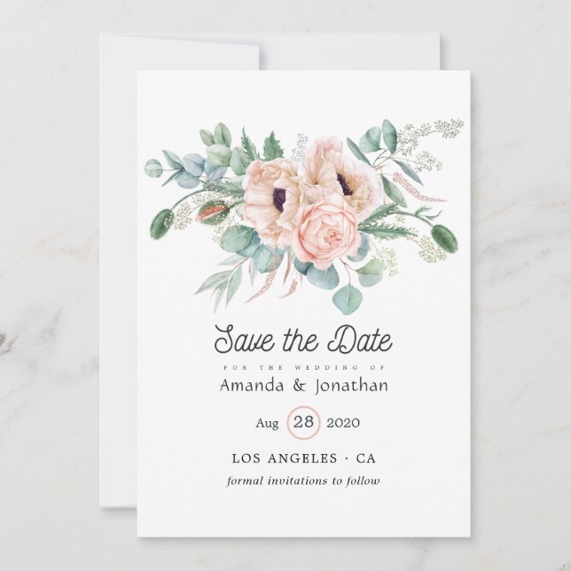 Reserve A Data Casamento Boho Eucalipto Poppy Aquarela (Frente)