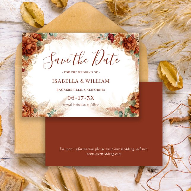 Reserve A Data Casamento Boho Floral Romântico com Caligrafia Ele (Criador carregado)