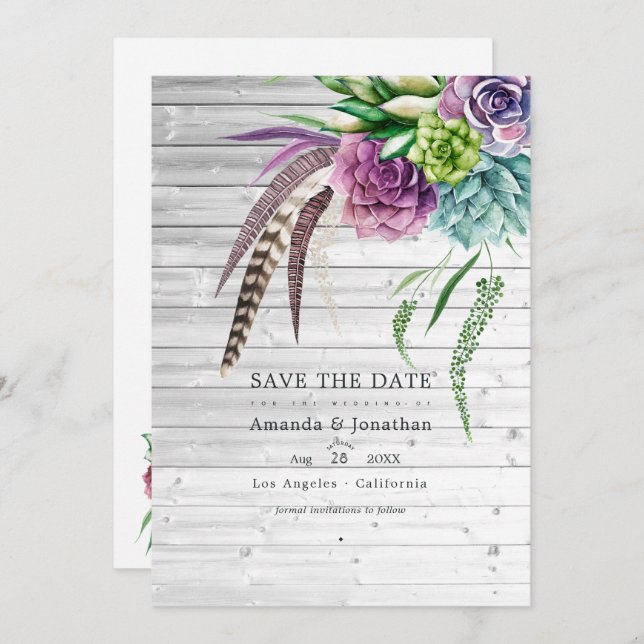 Reserve A Data Casamento Boho Místico Rústico de Plantas Suculent (Frente/Verso)