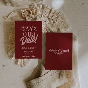 Reserve A Data Casamento Boho Moderno Retro Rosa Vermelho Intenso