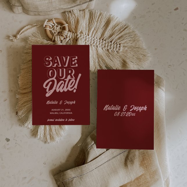 Reserve A Data Casamento Boho Moderno Retro Rosa Vermelho Intenso (Criador carregado)