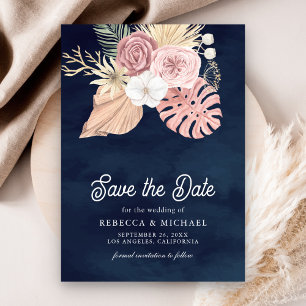 Reserve A Data Casamento Boho Palma Rosa Pink empoeirado Azul Nav