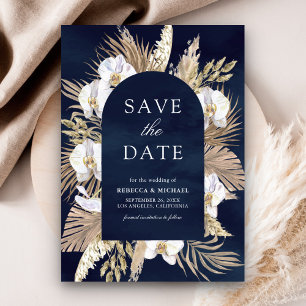 Reserve A Data Casamento Boho Pampas Orquídea Branca Azul Naval
