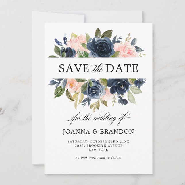Reserve A Data Casamento Boho Rosa Bege Azul Marinho (Frente)