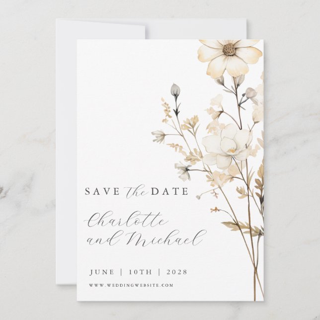 Reserve A Data Casamento Boho Wildflower | Marfim (Frente)