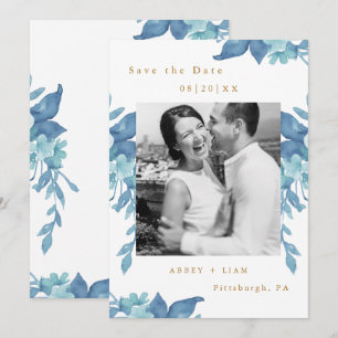 Reserve A Data Casamento bonito de Foto Floral e Folhagem Azul