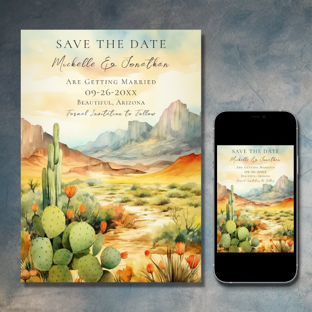 Reserve A Data Casamento Bonito do Deserto Cactus Sudoeste (Beautiful Desert Cactus Southwestern Wedding Save The Date)