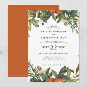 Reserve A Data Casamento botânico aquarela laranja cítrico