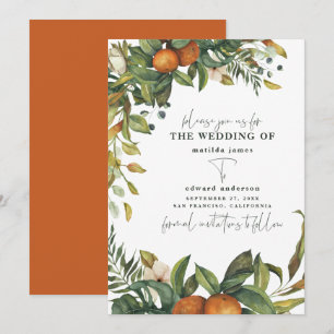Reserve A Data Casamento botânico aquarela laranja cítrico