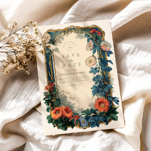 Reserve A Data Casamento Botânico Art Nouveau – Moldura Elegante