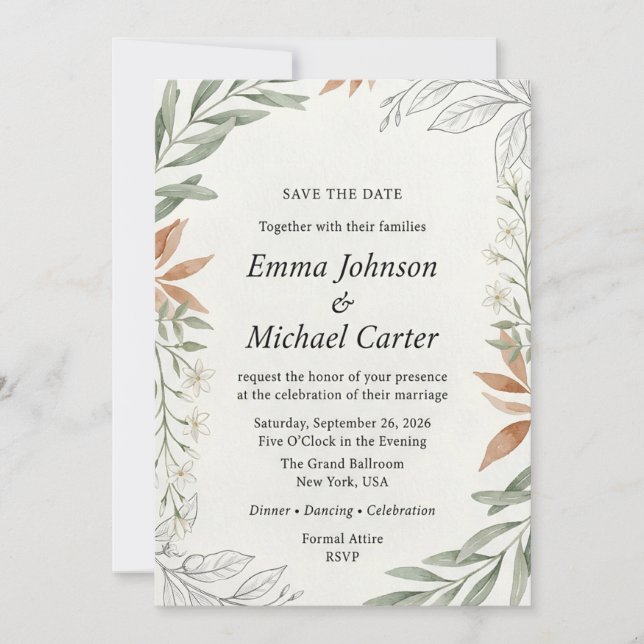 Reserve A Data Casamento Botânico Boho Terracota e Verde Salvia (Frente)