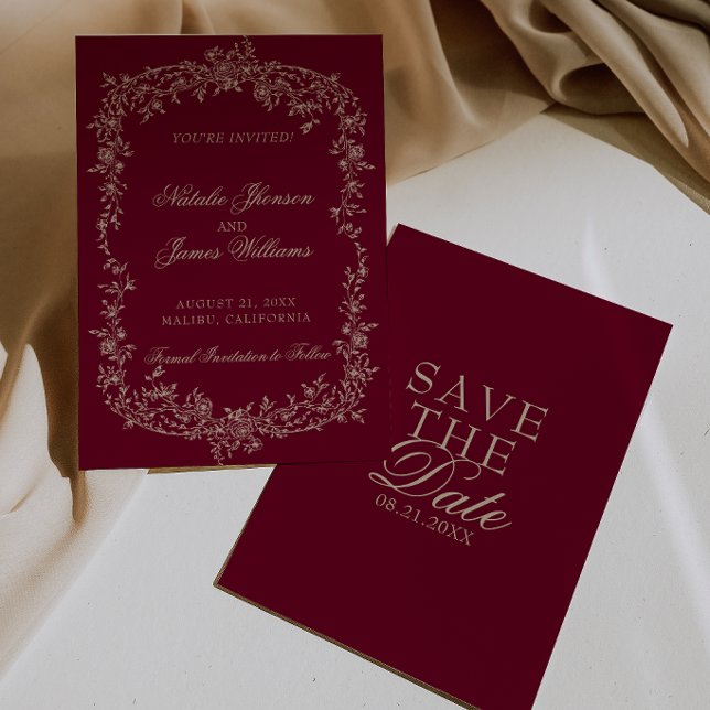 Reserve A Data Casamento Botânico Burgundy Floral Clássico com Di (Criador carregado)