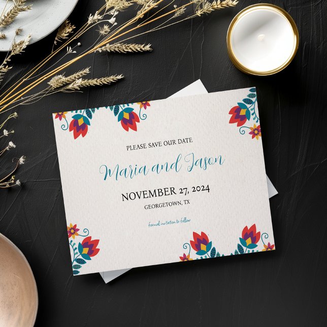 Reserve A Data Casamento Botânico Colorido Fiesta (Mexican Fiesta Colorful Botanical Floral Wedding Save The Date)