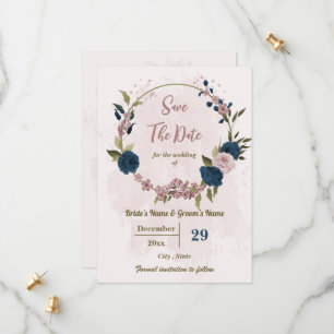 Reserve A Data casamento botânico com flores azuis cor-de-rosa