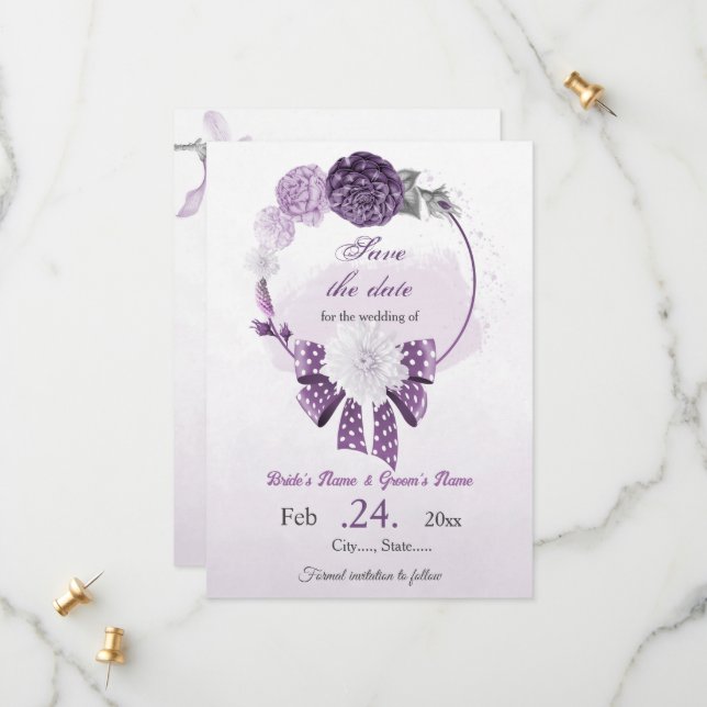 Reserve A Data casamento botânico com flores roxas (Frente/Verso In Situ)