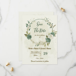 Reserve A Data casamento botânico com flores verdes brancas e sáb