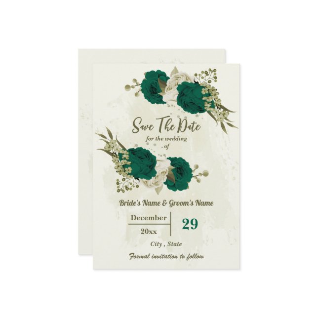 Reserve A Data casamento botânico com flores verdes esmeraldas (Frente/Verso In Situ)