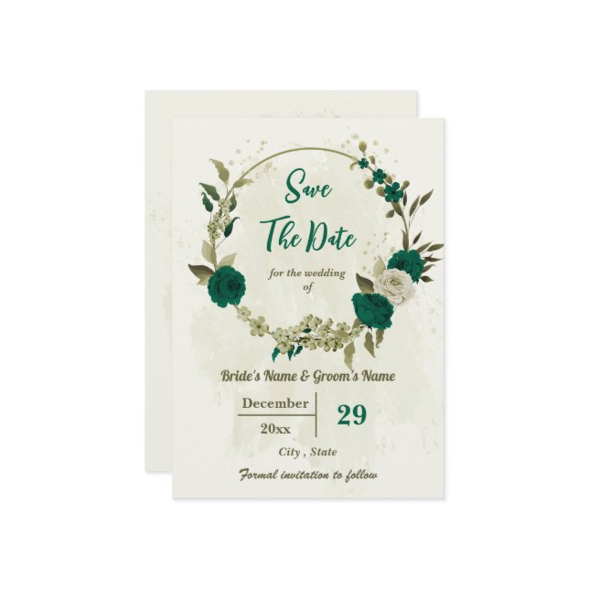 Reserve A Data casamento botânico com flores verdes esmeraldas (Frente/Verso In Situ)