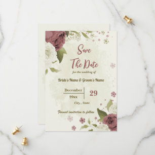 Reserve A Data Casamento botânico com rosa e flores brancas
