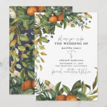 Casamento botânico de aquarela de laranja cítrica
