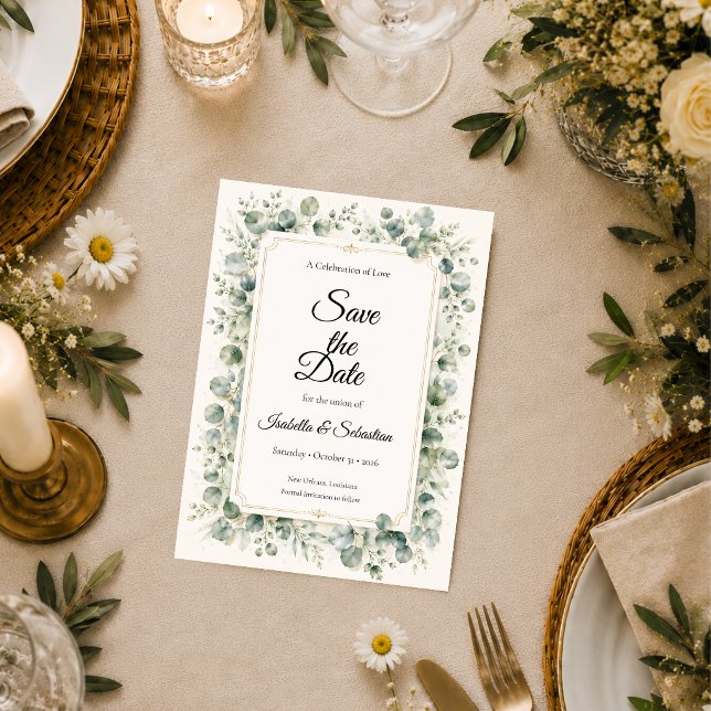 Reserve A Data Casamento Botânico de Eucalipto (Criador carregado)