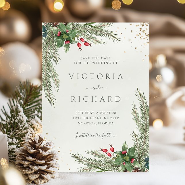 Reserve A Data Casamento Botânico de inverno Feriado (Criador carregado)