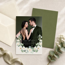 Casamento Botânico de Verde Moderno com Foto Perso