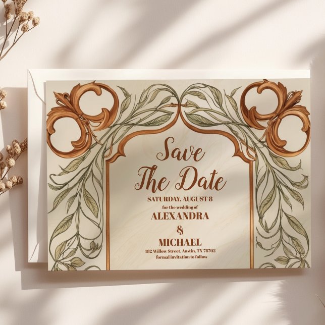 Reserve A Data Casamento Botânico Elegante Art Nouveau (Criador carregado)