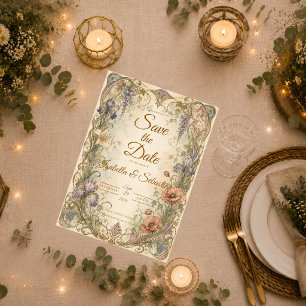 Reserve A Data Casamento Botânico Elegante Art Nouveau Romântico