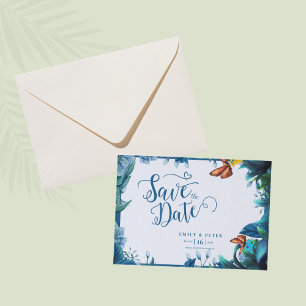 Reserve A Data Casamento Botânico Elegante Borboleta Verde Azul