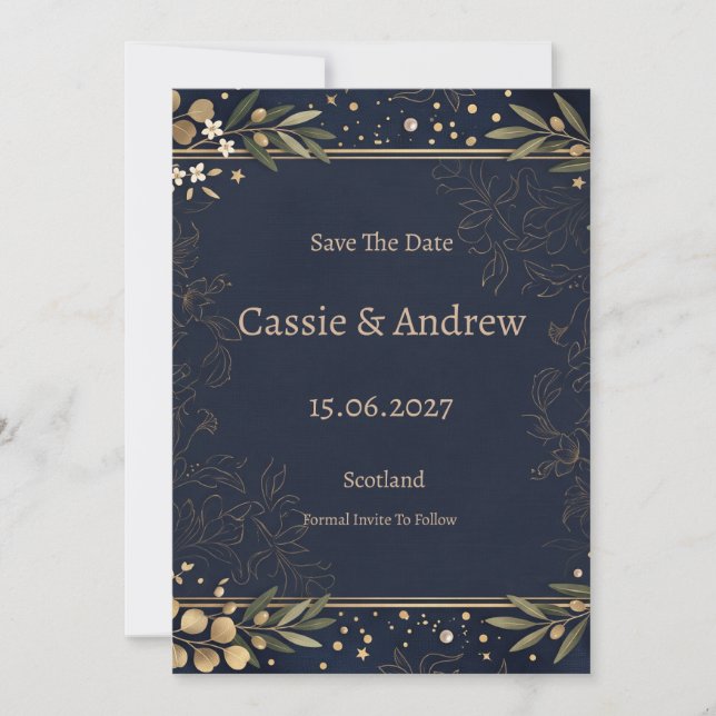 Reserve A Data Casamento Botânico em Dourado Naval (Frente)