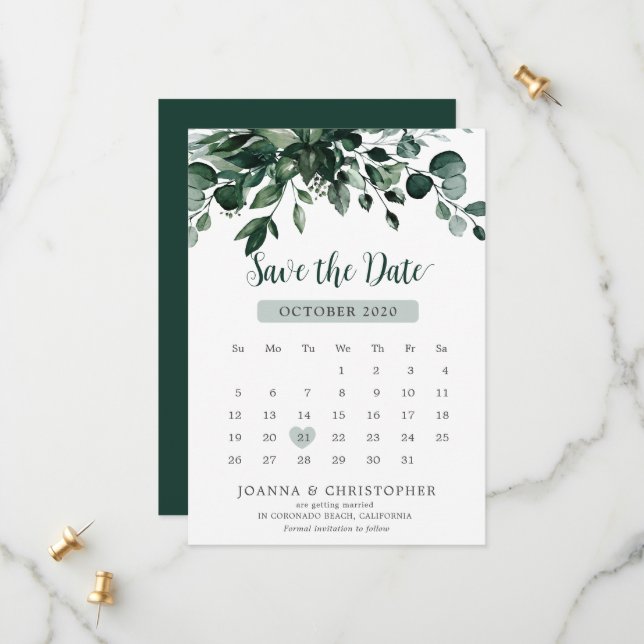 Reserve A Data Casamento Botânico Emerald Greenery Eucalyptus (Frente/Verso In Situ)