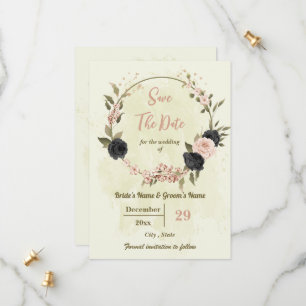 Reserve A Data casamento botânico entre flores rosa e pretas