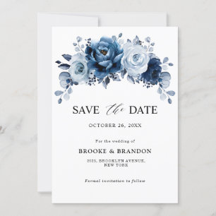 Reserve A Data Casamento Botânico Floral Azul Desbotado Ardósia N
