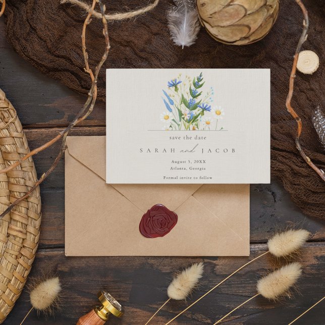 Reserve A Data Casamento Botânico Floral Azul-Margarida de Verão (Criador carregado)