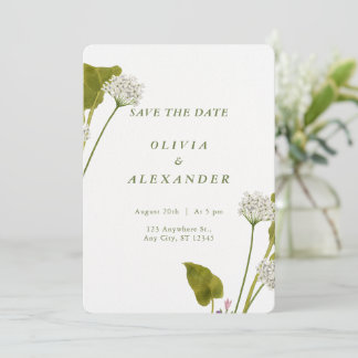 Reserve A Data Casamento Botânico Floral Branco Elegante