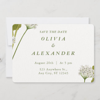 Reserve A Data Casamento Botânico Floral Branco Elegante