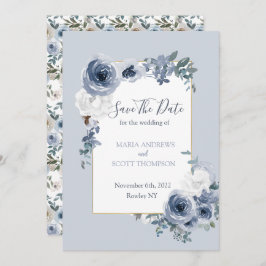 Reserve A Data Casamento Botânico Floral de Dusty Blue e Cinzas