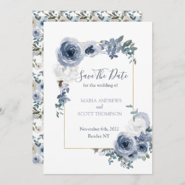 Reserve A Data Casamento Botânico Floral de Dusty Blue e Cinzas