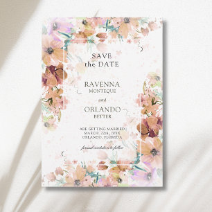 Reserve A Data Casamento Botânico Floral de Romance em Tons Terro