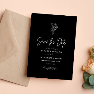 Reserve A Data Casamento Botânico Minimalista Boho Preto e Branco