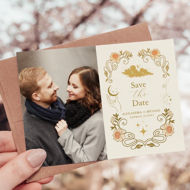 Reserve A Data Casamento Botânico Místico Vintage em Foto (Criador carregado)