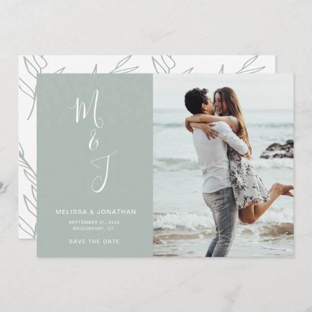 Reserve A Data Casamento Botânico Moderno de Sage Suave Salva A D (Frente/Verso)