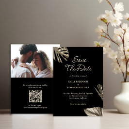 Reserve A Data Casamento Botânico Preto e Dourado com Foto e QR