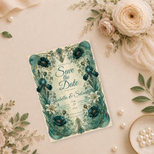 Reserve A Data Casamento Botânico Romântico Art Nouveau Mal-humor