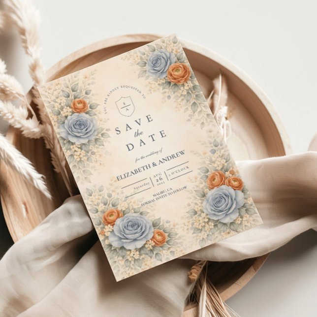 Reserve A Data Casamento Botânico Rosa Azul (Criador carregado)